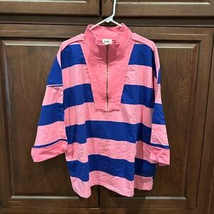 NWT Pink and blue striped zip up oversized sz M